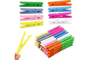 HAALII Wooden Clothes Pins, Natural Wood, 50 Pcs, 7.2cm, Colored Wooden Clothespins, Clothes Pins for Clip Pictures Photos, Small Colorful Closepins Clips, Wood Clothespins with Spring