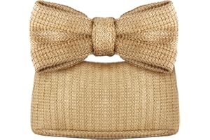 EVEOUT Straw Bow Clutch Bag for Women Summer Straw Woven Handbag for Wedding Dinner Party Holiday