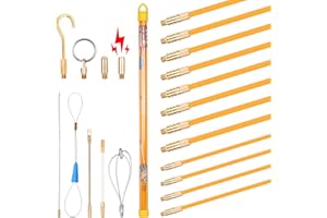 ‎VRIETINA 12M Einziehband Kabel Kabeleinziehhilfe, 4 Stangen x 100 cm x 4mm Kabelstangen und 8 Stangen x 100 cm x 6mm Kabelstäbe Fischband mit 9 Adaptern für Leerrohre zur Kabelverlegung