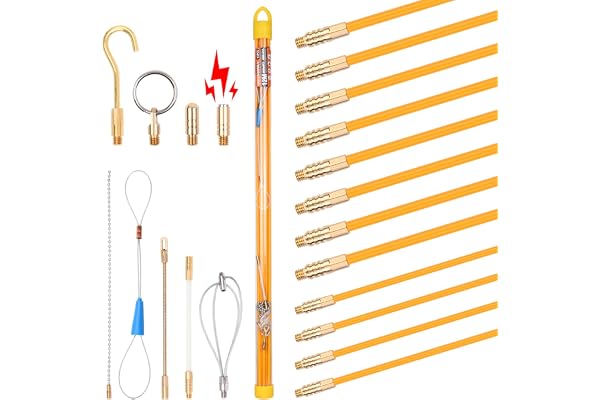 12 m utdragbar tejp, kabelstänger, fiskband, 12 stänger, 4 stänger x 100 cm x 4 mm infällbar spiral, 8 stänger x 100 cm x 6 m