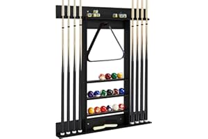 GYMAX Soporte para Tacos de Billar de Madera de Pino, Soporte para Tacos de Billar para 8 Tacos, 15 Bolas de Billar y Accesorios de Billar, Accesorios de Mesa de Billar para Sala de Billar, Bar, Club