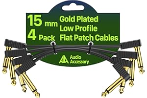 AA AUDIO ACCESSORY AA AUDIO ACCESSOR Guitar Patch Cables 15cm 4 Pack, Gold-Plated Connectors, Low Profile Flat Patch Cables for Guitar Pedals, Ultra Compact Kevlar Reinforced 6.35mm TS Patch Leads 100% OFC Shielding