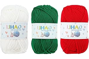 LIHAO 3pcs Fils à Tricoter en Acrylique Pelote de Fil pour Tricot Noel Loisirs Créatifs (Rouge, Vert, Blanc)