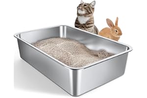 Gimars Extra Große Dickwandige Katzenklo Edelstahl – Leicht zu Reinigen, Hohe Seiten, Rostfrei, Nimmt Keine Gerüche Auf, Edelstahl Katzenklo für Katzen und Kaninchen