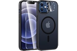 FNTCASE pour Coque iPhone 12: Mat Texturé Magnétique Slim Translucide Cover pour Téléphone Portable Protection Militaire Contre Les Chutes - Robuste Durable Antichoc Protecteur Étui (Noir)