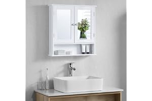 Bath Vida dubbeldörr badrumsskåp, trä, vit, speglad väggmonterad förvaringsmöbler