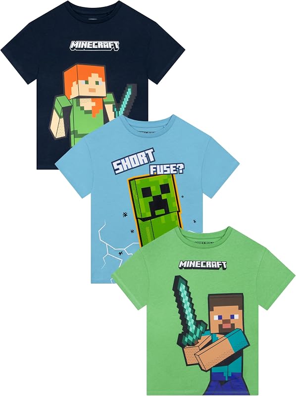 Minecraft Tshirt, T Shirt Jungen Im 3er-Pack, T-Shirts FĂĽr Jungen FĂĽr Kinder