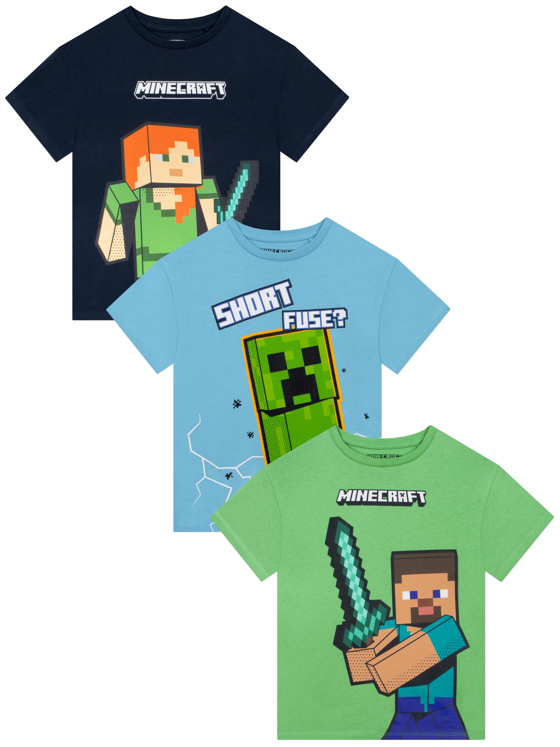Minecraft Tshirt, T Shirt Jungen Im 3er-Pack, T-Shirts Für Jungen Für Kinder - 1