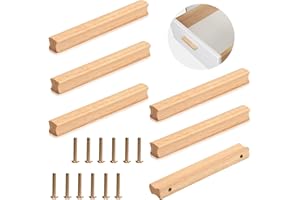 QHKLEW 6 Pezzi Maniglie in Legno, Pomelli Cassetti Per Mobili Cucina In Legno, Distanza di Fori da 96 mm Mobili in Legno Solido, Cucina Moderni Maniglie In Legno Maniglia per Armadi, Uffici e Cucine