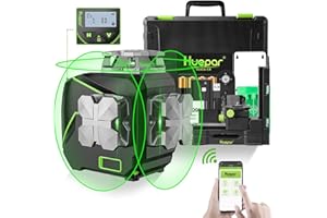 Nivel Láser 3x360 ° Huepar, Autonivelante con Pantalla LCD, 3D Conectado por Bluetooth, Herramienta Láser Línea cruzada de haz Verde, Línea láser Horizontal/Vertical-Control Remoto Incluye S03CG
