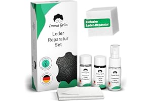 ‎EMMA GRÜN Emma Grün® Lederreparaturset Schwarz [KOMPLETT SET] - Professionelles Leder Reparatur Set für Sofas, Möbel, Lenkräder & Autositze - Ideal für DIY Leather Repair Kit Anwendungen - Made in Germany