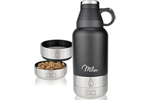 Milu Dog Water Bottle for On the Go 950 ml - Water Bottle with Food Bowl, Insulated Stainless Steel Dog Drinking Bottle, Dog Bottle with Food Container, Bowl, Dog, Hiking, Travel, Walking