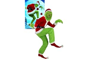 Geplaimir Grünes Monster Grinch Kostüm Erwachsener, Weihnachtsmann Kostüm für Männer Weihnachtsmann Anzug Grünes Weihnachtsmann Outfit mit Maske für Halloween Fasching Party