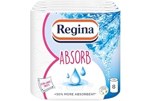 Regina Absorb Kitchen Towels – 8 Rolls Per Pack, Super Absorbent 2-ply Kitchen Towels, 75 Sheets Per Roll, Extra-large Sheets, 50percent More Than Previous XXL Products, Easy Open Pack