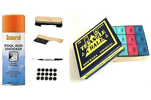 cueball16 CLEANING/VALET KIT For POOL/SNOOKER 6,7,8 ft TABLES, Includes BRUSHES, CLOTH CLEANER, Spots, Pen, Box of 12 MIXED TRIANGLE Chalks