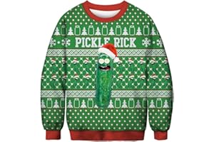 Leezeshaw Jersey de Navidad para hombre, unisex, divertido y feo de Navidad, 3D, diseño de gato, vaca, elfo, sudadera con estampado M-XXL