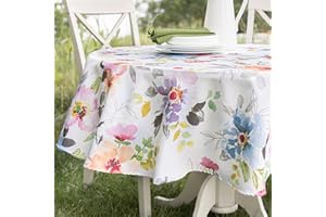 Benson Mills Spillproof Floral Spring/Summer Heavyweight Fabric Indoor Outdoor Tablecloth, Outdoor Table Cloth for Round Tables, Picnic/Patio Table Covers (Harper, 70" Round)
