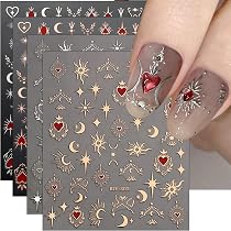 Stickers Autocollants Nail Art - Motifs Cœurs Fluo Et Dorés Pour Une Déco D'ongles Fun !