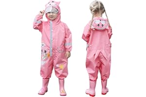 HOVKIB Kinder Regenanzug - Jungen Mädchen Regenmantel Wasserdichter Regenponcho Niedlicher Cartoon-Muster Regen Anzug Leichter Regenjacke Onesie Regenbekleidung 2-8 Jahre