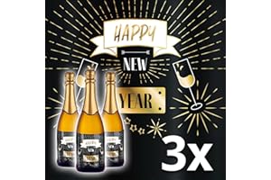 ‎GOODS+GADGETS 3x Set Flaschenetikett "HAPPY NEW YEAR" Flaschen-Aufkleber für Sylvester, Flaschen Etiketten für Neujahres-Feiern, Sylvester Partys, Neujahres-Geschenk Mitbringsel