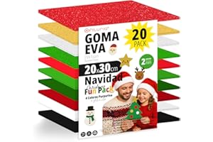 OFITURIA Set mit 20 Moosgummiplatten in Weihnachtsfarben, Größe 20 x 30 cm, 10 sortierte Farben, für Schule oder Beruf, EVA-Schaum (Weihnachtssortiment)