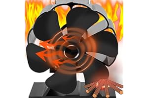 XUBX Ventilatore per stufa senza corrente, per camino e stufe, 6 pale, bruciatore a legna, circolazione calore, funzionamento silenzioso, ventilatore ecologico