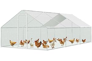 Fiqops Metalowy kurnik 3 x 8 x 2 m, wybieg, klatka dla małych zwierząt, woliera z plandeką dachową, wybieg dla kur i małych zwierząt