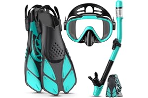 Lealinga Snorkel Set Adult with Flippers, Anti-Fog Diving Set, Dry Snorkel, Adjustable Flippers, Snorkelling Packages for Men and Women