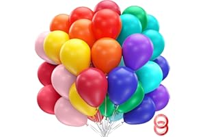 OHugs Party Balloons Pack of 50 12 Inch Assorted Colors Rainbow Balloons, Strong Multi Colored Balloons of Thick Latex for Kids Birthday Party Celebration, Baby Shower Decorations, School Party