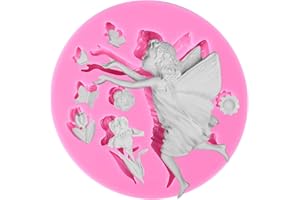 Funshowcase Fee Engel mit Blumen Silikonform für Tortendekoration, für Fondant Tortendekoration, Cupcake Topper, Polymeton, Basteln, Harz Epoxy, Schmuckherstellung 8.5x8.5x1.5cm