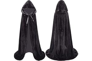 Winwild Cape à Capuche Noire Velours Cape Vampire Costume Femmes Hommes Adulte pour Carnaval Halloween Cosplay Costume(L-150cm)