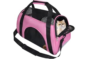 DYCIETX Soft Sided Comfort Cat Carrier，Portable Foldable Pet Travel Carriers Bag For Puppy/Dog With Shoulder Strap & Removable Mat，Durable Cats Basket Airline Approved(Pink,M)