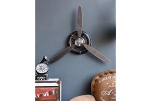 AOROTOE Metal Wall Decor Art antique Airplane Propeller Aviation Wall Clock For Living Room Bedroom Rustic Wall Sculptures Brown 29.5×26.4 inches