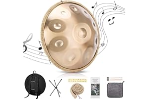 BIILOYY Handpan 432 Hz Re Minore, 10 Note 22 Pollici Tamburo in Acciaio Handpan Strumento Musicale, con Borsa Morbida, Mazze Per, Tripode, Panno Antipolvere, Percussioni Armoniche Per La Yoga