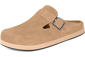 KUKTO Sabots Mules Homme Femme|Pantoufles Fermé avec Semelle Amovible|Cuir Chaussures de Jardin|Confort Antidérapant Sandales