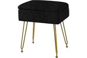 ‎YMYNY YMYNY Schminkhocker Stuhl Mit Stauraum, Quadratischer Pouf Aus Teddy Samt, Moderner Multifunktionaler Make-up-Hocker für Schlafzimmer, Wohnzimmer 40 x 30 x 47CM Schwarz HBD031B