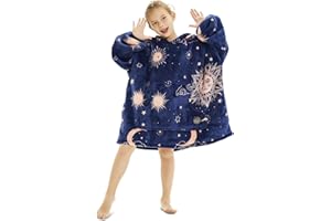 THREE POODLE Oversized Blanket Hoodie for Kids, Sherpa Fleece Wearable Blanket Sweatshirt for Girls Boys, Warm Soft Cozy Hooded Blanket Kids, One Size Fit All