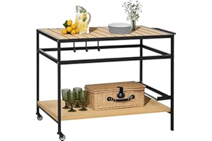 ‎OUTSUNNY Outsunny Servierwagen, Gartenrollwagen mit Haken, Barbecue Trolley mit 2 Regalen, Outdoor Multifunktionstisch mit Rollen, für Garten, Balkon, 107 x 65 x 80cm, Natur