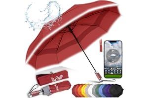 Royal Walk Parapluie Pliant Ouverture et Fermeture Automatique Pour Hommes et Femmes Parapluie Réfléchissant Résistant au Vent, Anti Tempete, Compact et Solide, Poignée en Bois Veritable Luxueux et Double Toile Ventilé