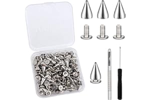 iTGOOS 100 Pieces Cone Spikes Studs Rivets Metal Bullet Cone Spikes with Screwbacks Metal Cone Spikes Screwback Studs Leather Spikes Rivets Clothing Decoration Silver