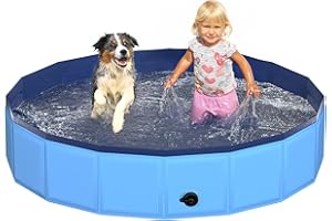 CACSPS 120x30 cm Faltbarer Hundepool – zusammenklappbarer Kinderpool aus Hartplastik für Hunde und Kinder, rutschfeste Haustierbadewanne für den Außeneinsatz im Garten, leicht und tragbar (Blau)