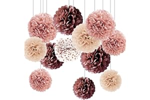 CC WONDERLAND ZONE Lot de 12 Pompons Papier de soie Gradient Or Rose pour Décoration Suspendre de Plafond de Fête (12pcs,8"&10"&12")