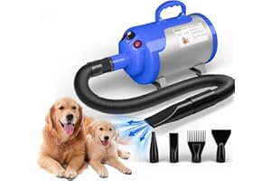 Blanlody Suszarka do włosów dla psów, bardzo cicha, 5,2 KM / 3800 W, regulowana prędkość, dmuchawa do pielęgnacji psa, z 4 różnymi dyszami, elastyczny wąż
