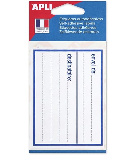 pochette de 20 Etiquette d'expédition avec Mention expéditeur/destinataire imprimée en bleu Adhésif permanent fort - étiquette d'expédition manuelle - Format étiquette