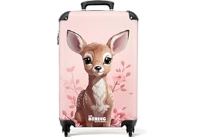 NoBoringSuitcases.com Valise Enfant Fille - Bagages Enfant Roulette, Cabine 55x35x25cm (Fauve - Rose)