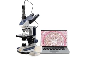 Swift SW350T Microscope trinoculaire composé, grossissement 40X-2500X, scène mécanique à Deux couches, Avec appareil Photo 5,0 MP et logiciel Compatible Windows/Mac, 5 Lames préparées et 5 Lames…