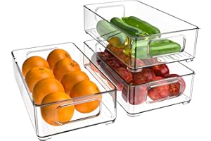 Diwoker Cajón de frigorífico apilable, transparente, para frigorífico, cocina, despensa, armario, 3 unidades