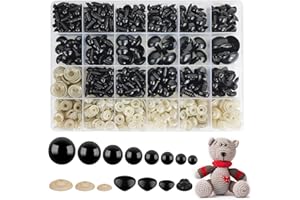 HAVACUE ㅤ HavaCue 640 Stück Sicherheitsaugen für Häkeltiere,6-20mm Augen für Häkeltiere,Schwarz Amigurumi Augen,Safety Eyes for Crochet Animals mit Unterlegscheiben für Teddyaugen Spielzeuge DIY Basteln
