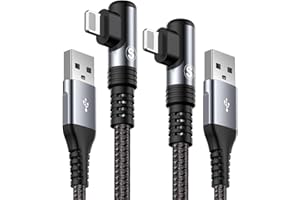 SWECENT Cable Cargador iPhone 90 Grados[2M 2Pack] [MFi-Certificado] Cable i Phone Carga Rápida Nylon Trenzado Apple Cable Ligtning Compatible con iPhone 14 13 12 11 Pro XS MAX XR X 8 Plus 7Plus 6S-Gris