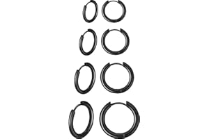 BOAO 4 Paia Orecchini a Cerchio in Acciaio Inossidabile Piccoli Orecchini a Cerchio Cartilagineo Anelli per Labbra Naso per Uomini e Donne (12 mm, 14 mm, 16 mm, 18 mm, Nero)